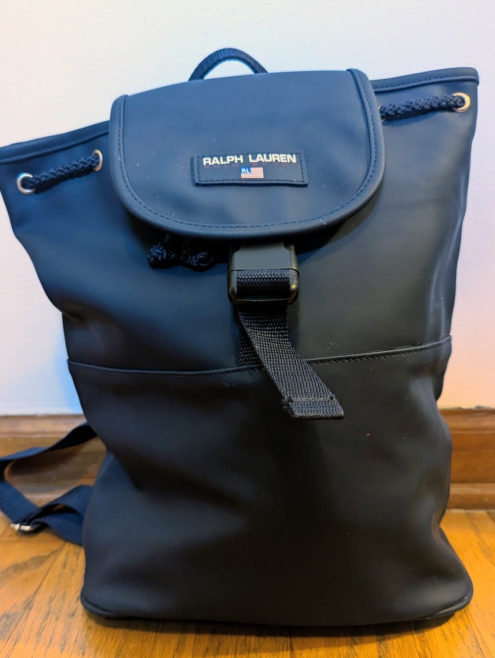 Ralph Lauren Polo Sport 90s Vintage Navy Blue Nylon Bucket Bag Backpack - Picture 5 of 10